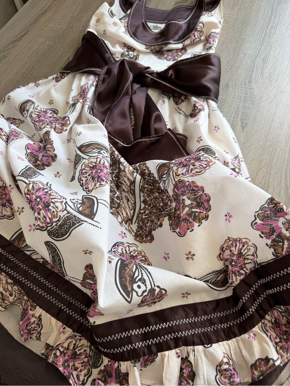 Chloé Y2K Floral Cottagecore Cotton Dress Belted Fit & Flare Sz 2 - Picture 9 of 16